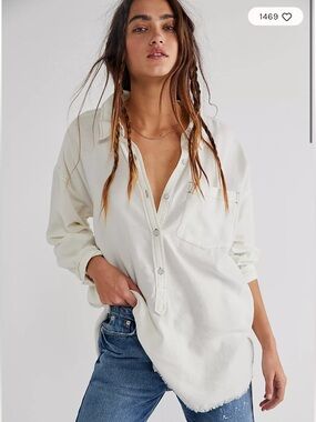 WE THE FREE | Free People Smock Oxford Shirt White button front Sz L